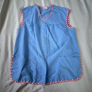 Vintage Haband Light Blue Vest Red White Trim Size Large